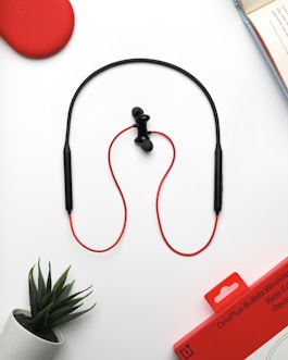 a pair of headphones sitting on top of a table
