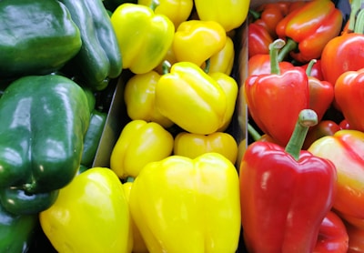 Workers sorting colorful bell peppers under natural sunlight in a warehouse.