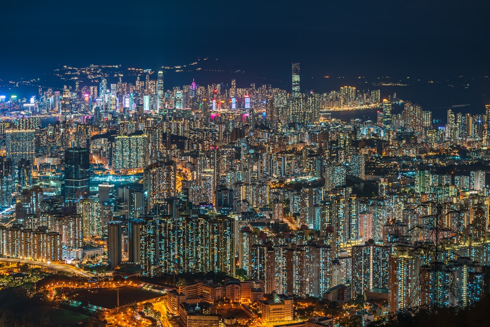 a large city with lots of tall buildings at night