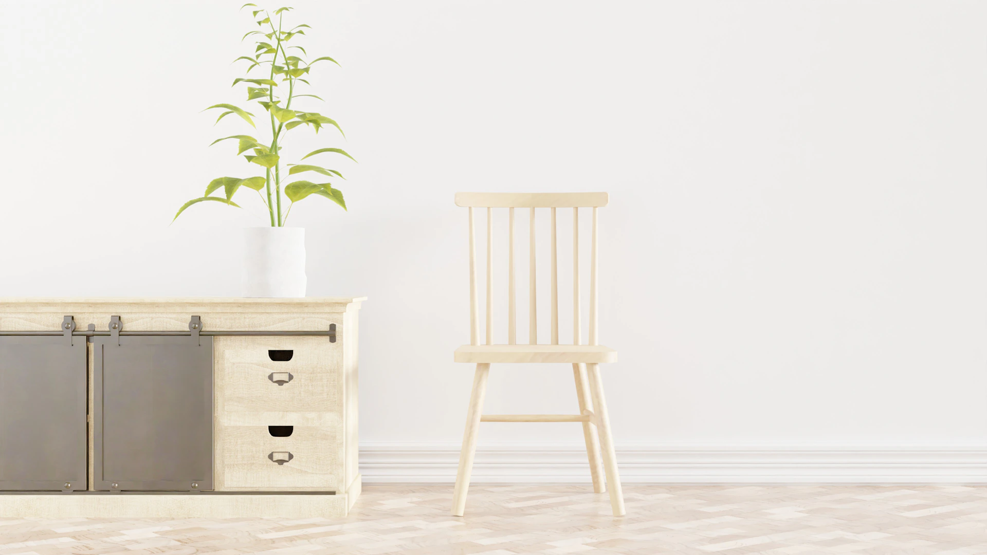 a chair and a cabinet in a room