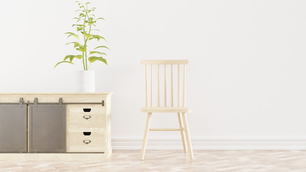 a chair and a cabinet in a room