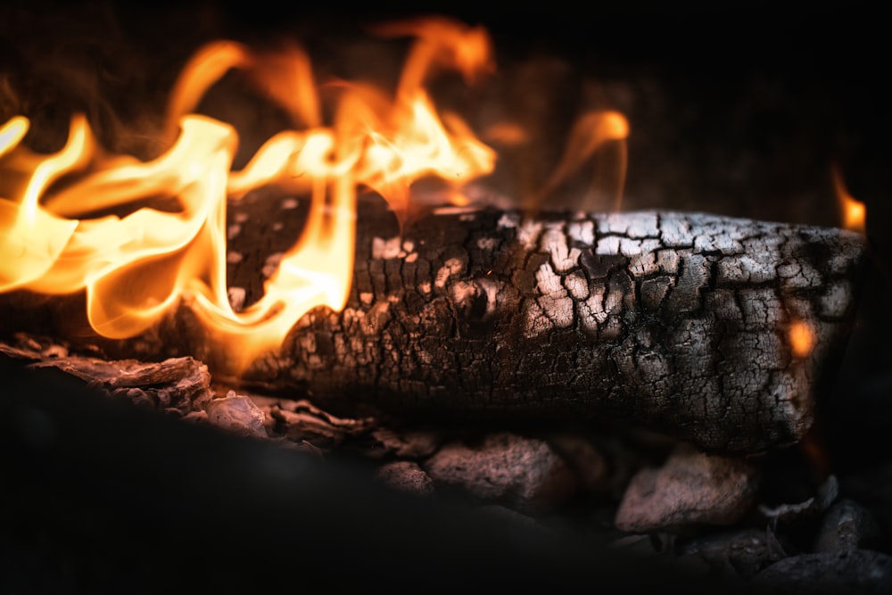 a close up of a fire in a grill