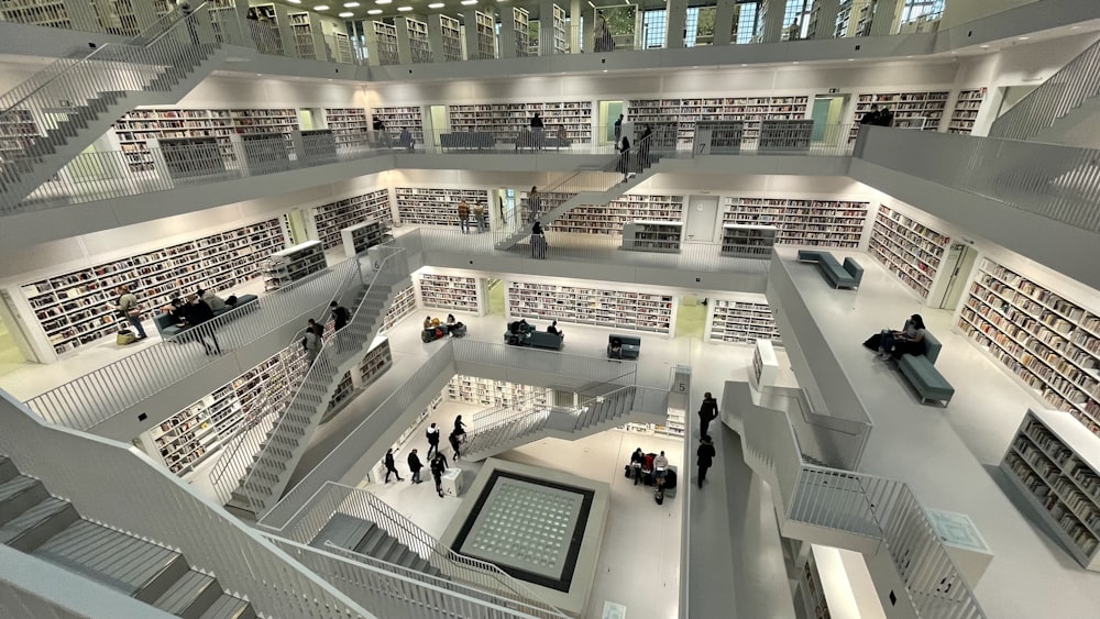 a library filled with lots of books filled with people
