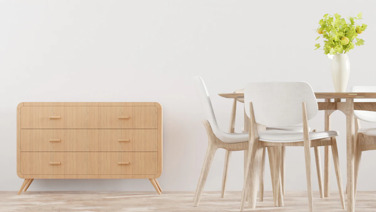 Table and chairs set out in a bright dining area