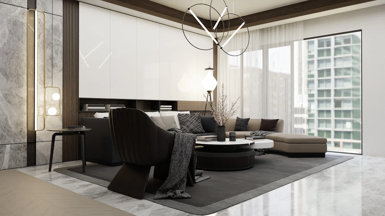 Modern modular living room furniture with clean lines and neutral colors