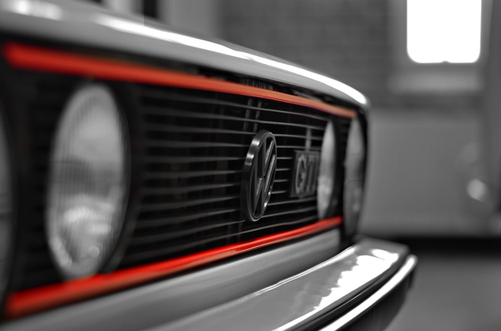 a close up of the front grill of a car