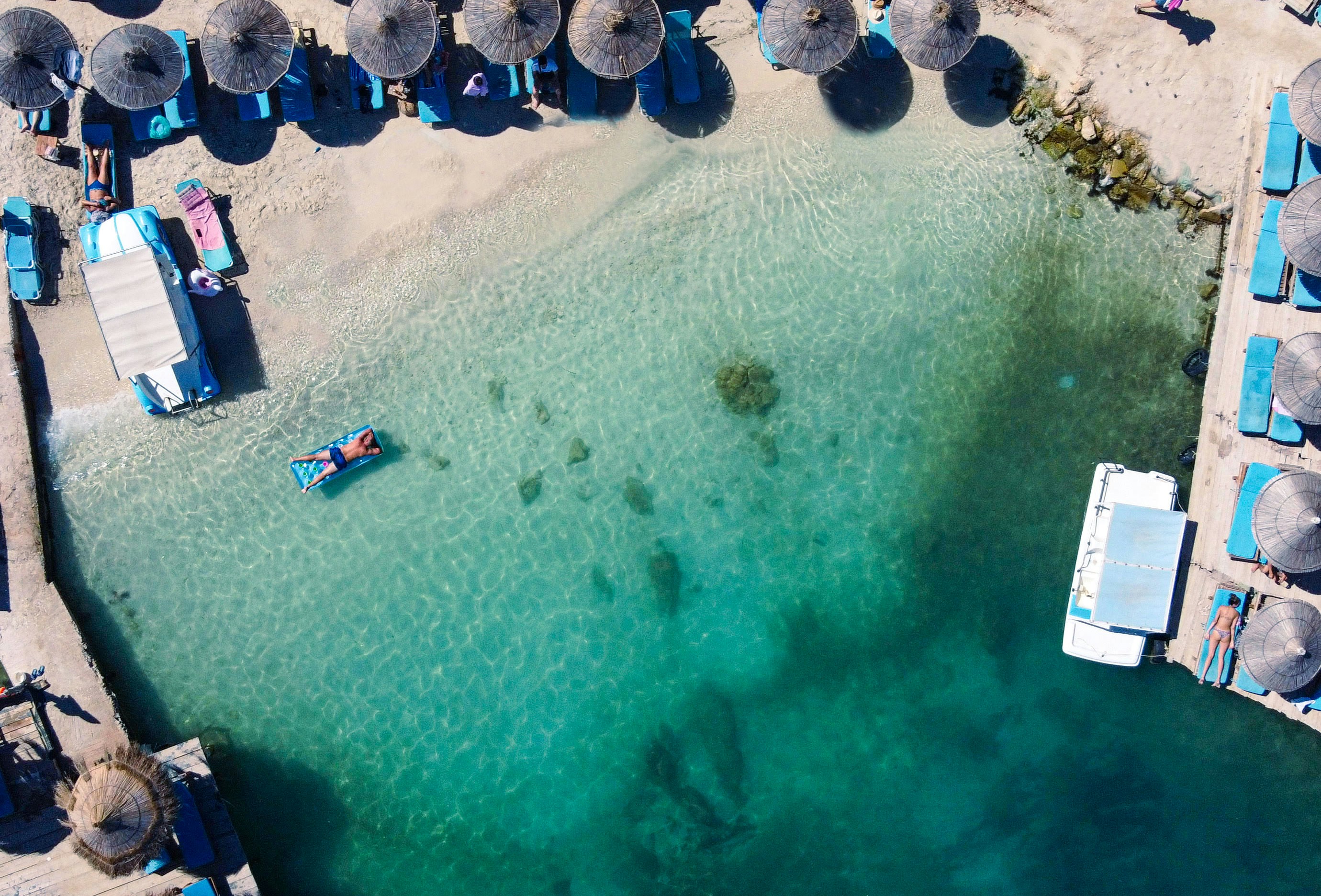 Tourists enjoying water sports in Ksamil