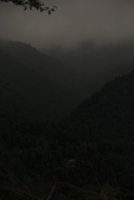 A fantasy map with misty forests and dark mountains glowing faintly under moonlight.
