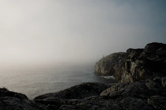 A misty dawn over the rugged cliffs of Ireland’s Atlantic coast, soft light filtering through low clouds.