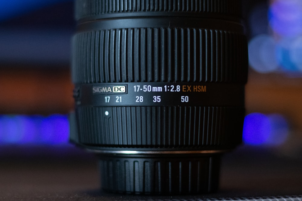 a close up of a camera lens on a table