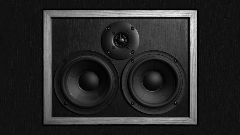 a pair of speakers in a metal frame