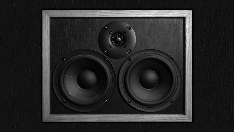 a pair of speakers in a metal frame