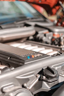 a close up of the engine of a car