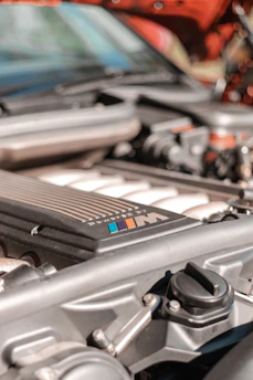 a close up of the engine of a car