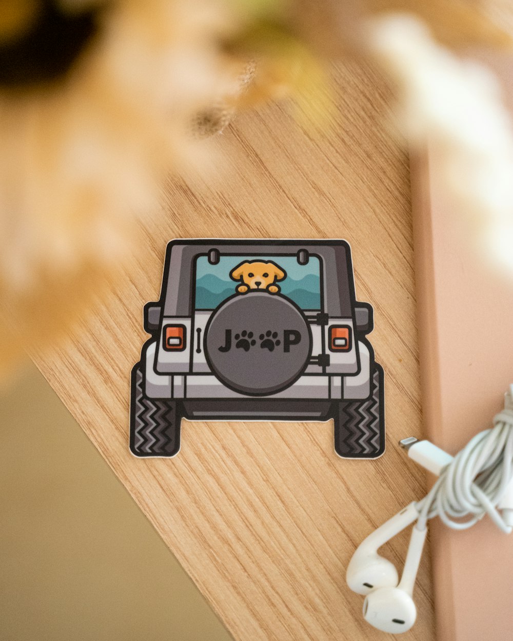 a sticker of a jeep with a dog on it