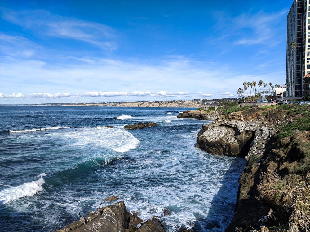 a view of the ocean from a cliff