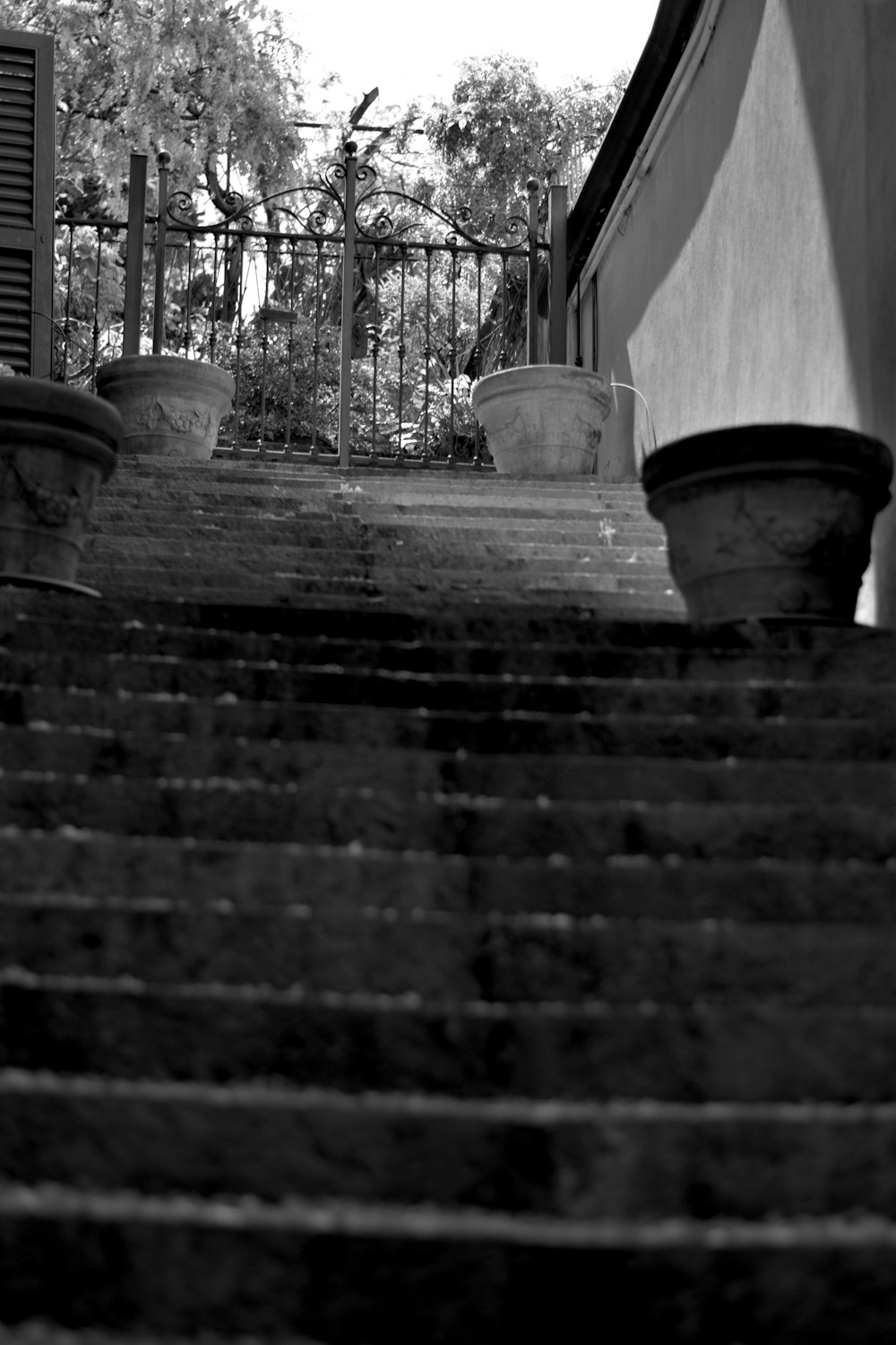 a black and white photo of a set of stairs