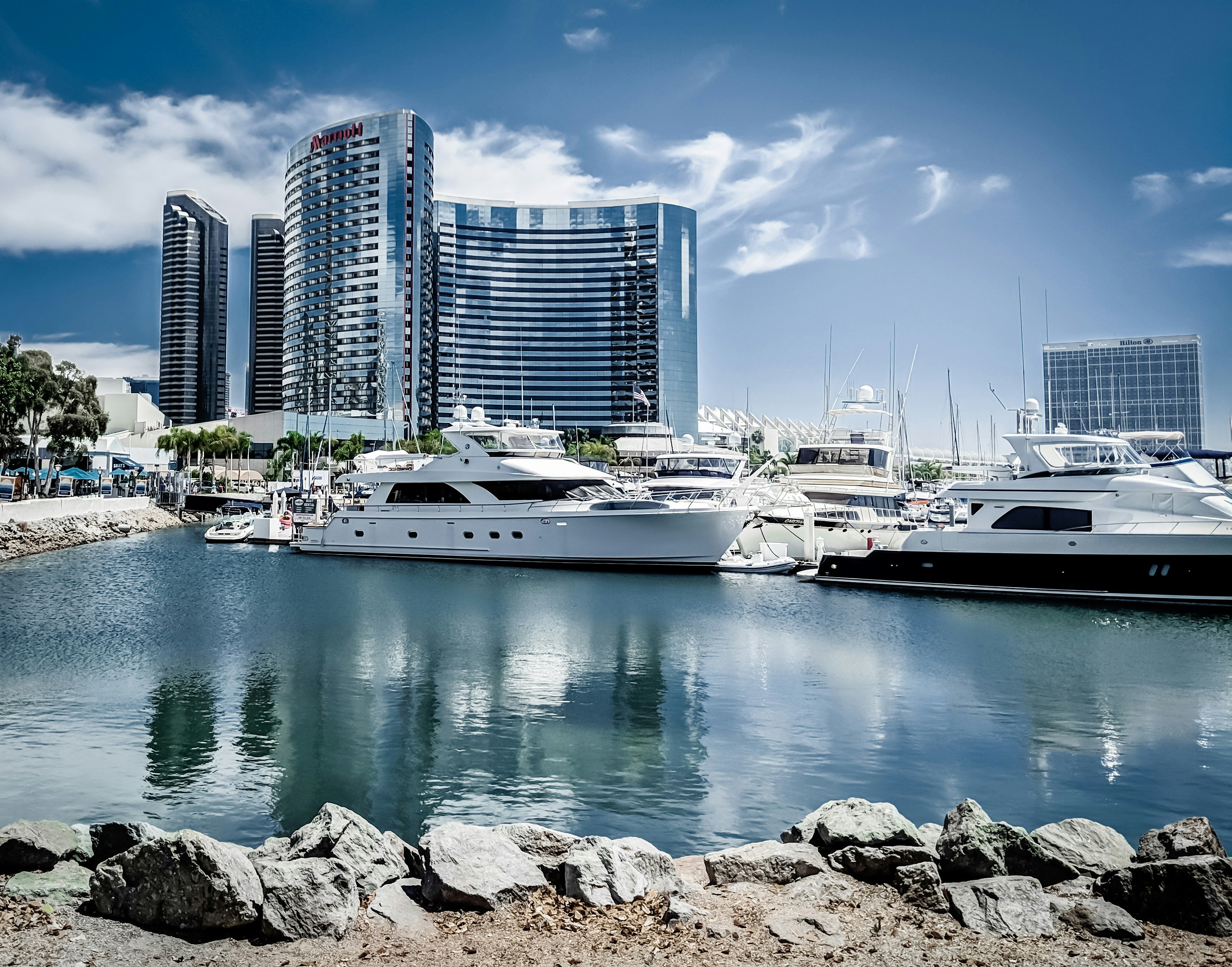 Luxury residential towers in Dubai Marina with waterfront views