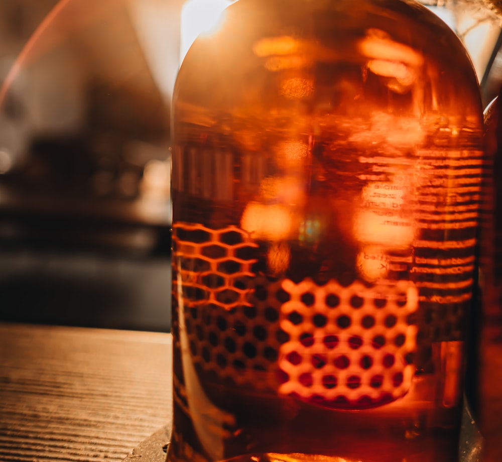 a close up of a bottle of wine on a table