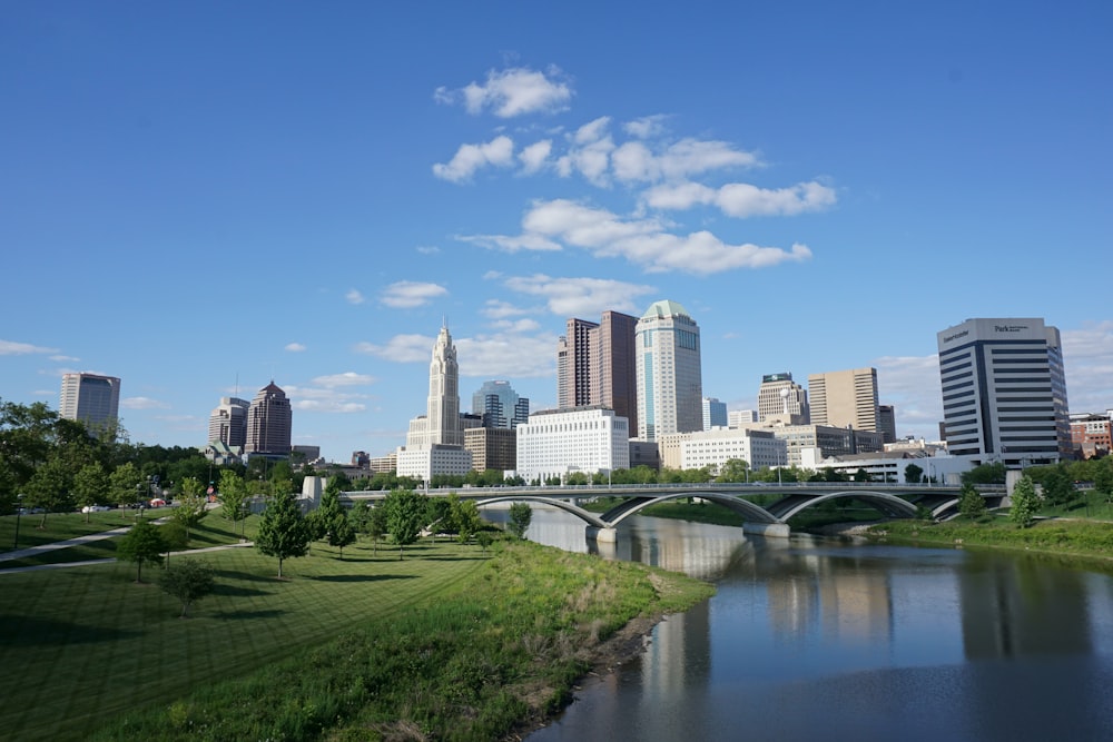 a view of a city with a bridge over a river