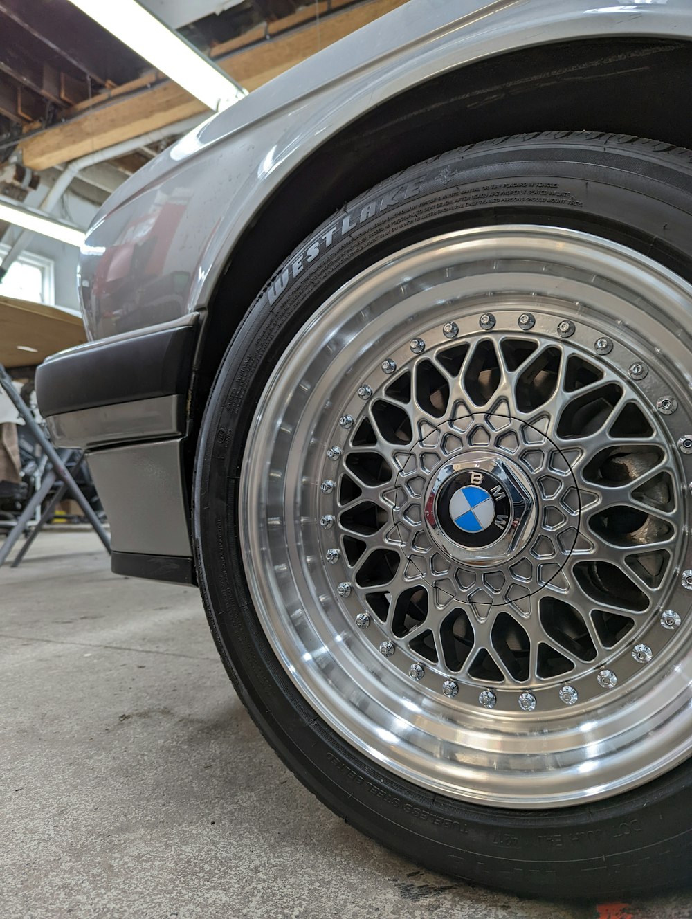 a close up of a tire on a car