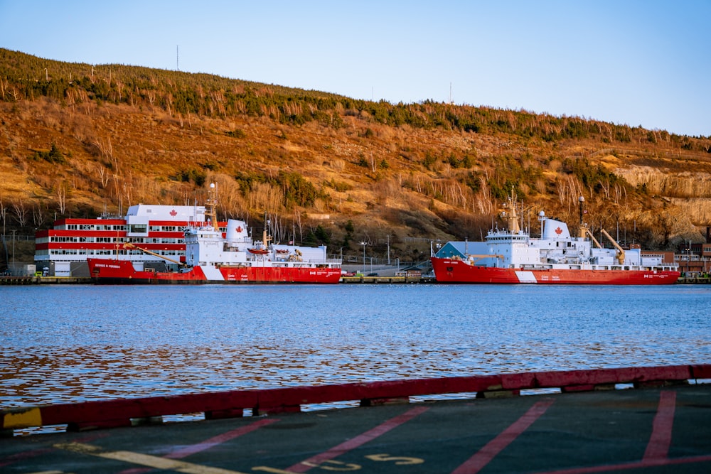 a couple of boats that are sitting in the water