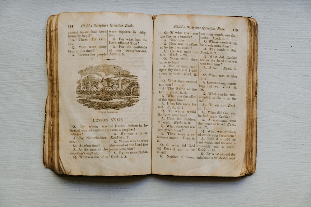 an old book opened to a page of text