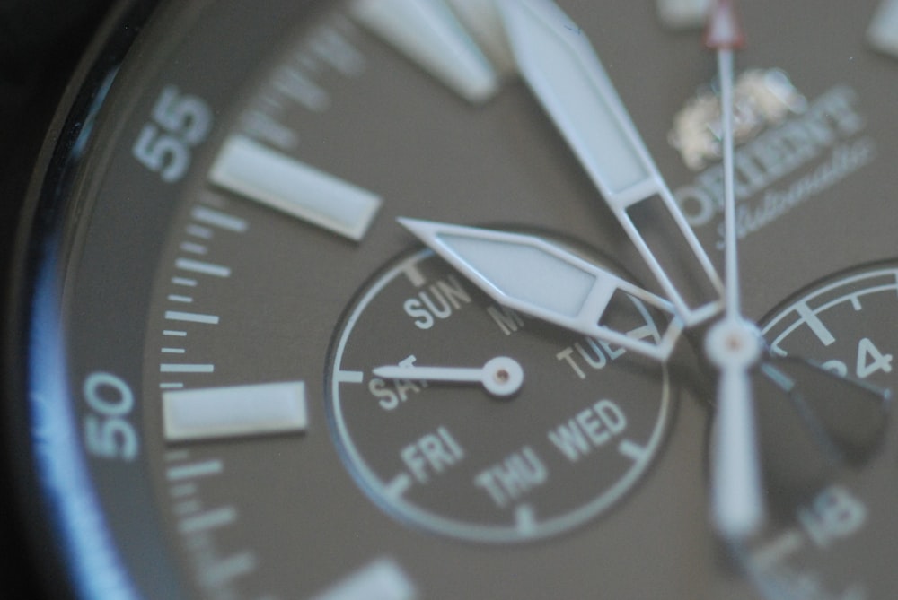 a close up view of a watch face