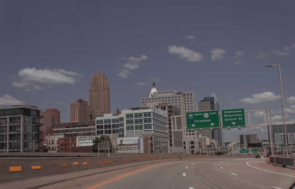 A view of a city from a highway
