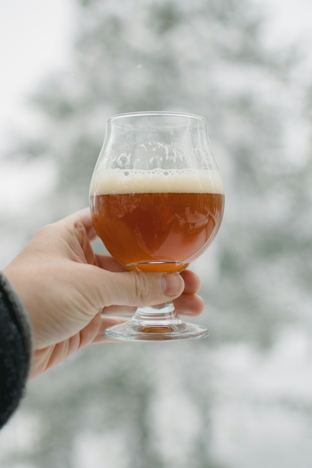 a person holding a glass of beer in their hand