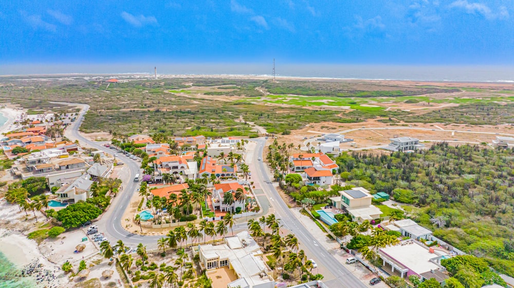 a bird's eye view of a beach town