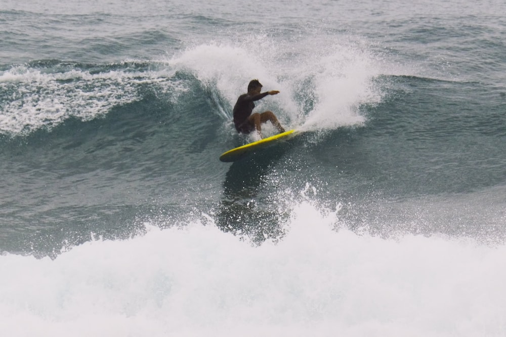 a man riding a wave on top of a surfboard