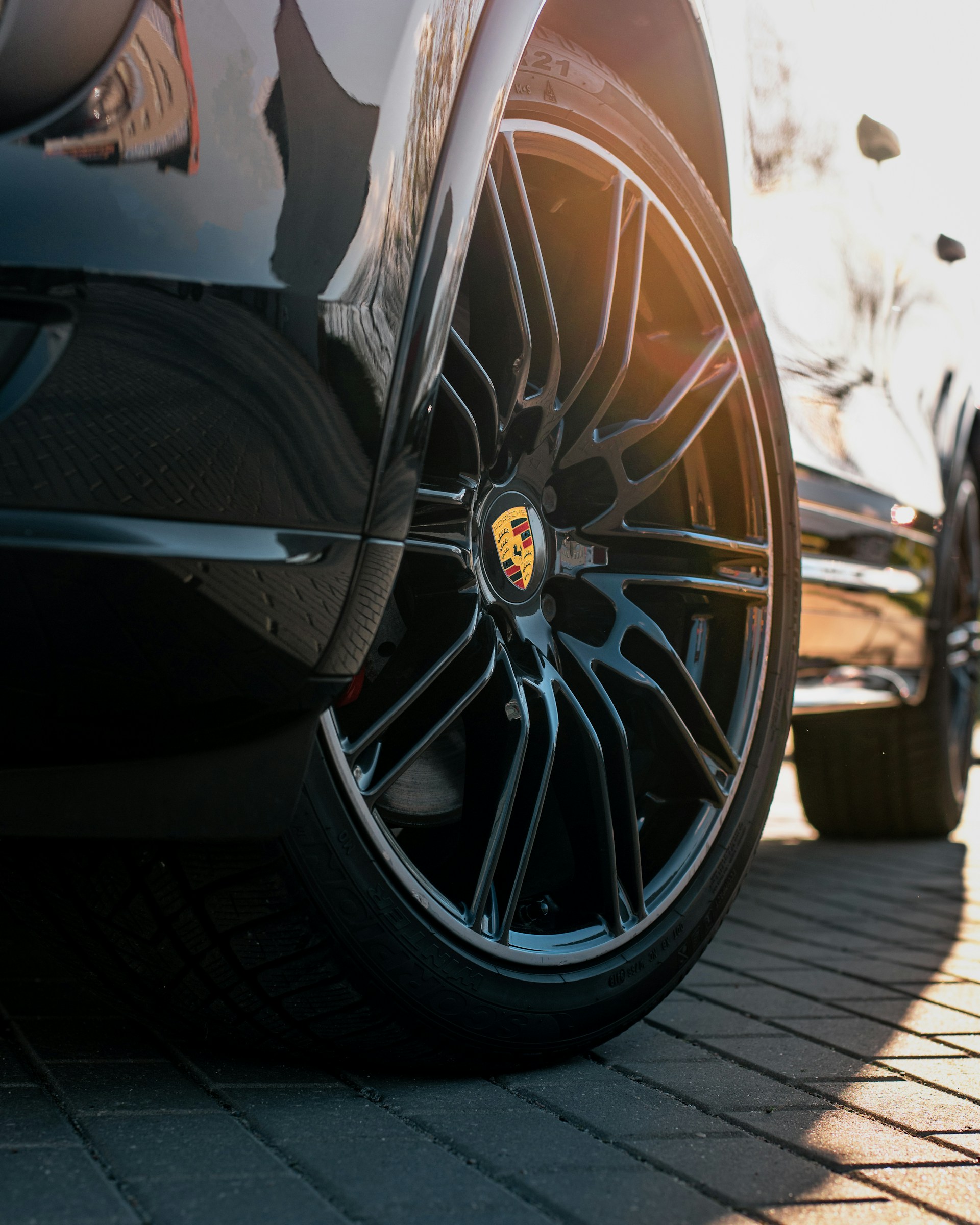 a close up of a wheel on a car