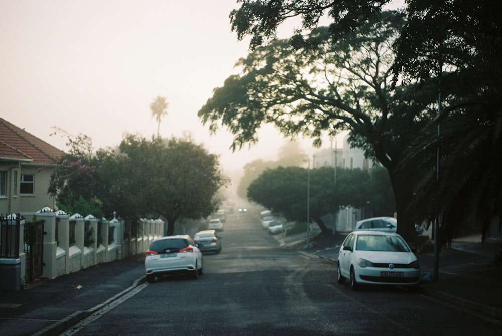 two cars parked on the side of the road