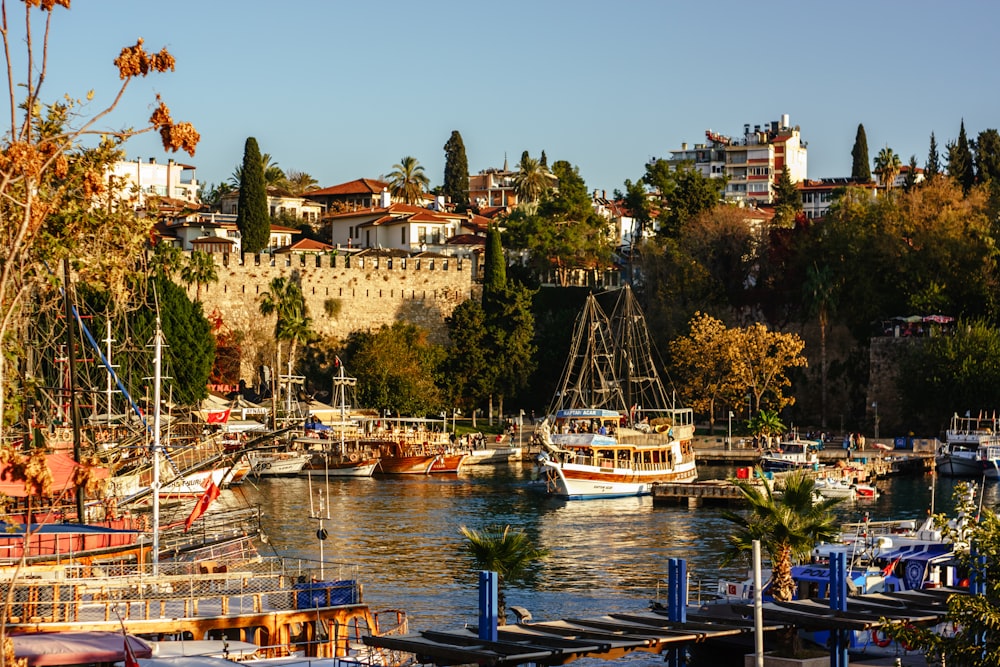 a harbor filled with lots of boats next to a city