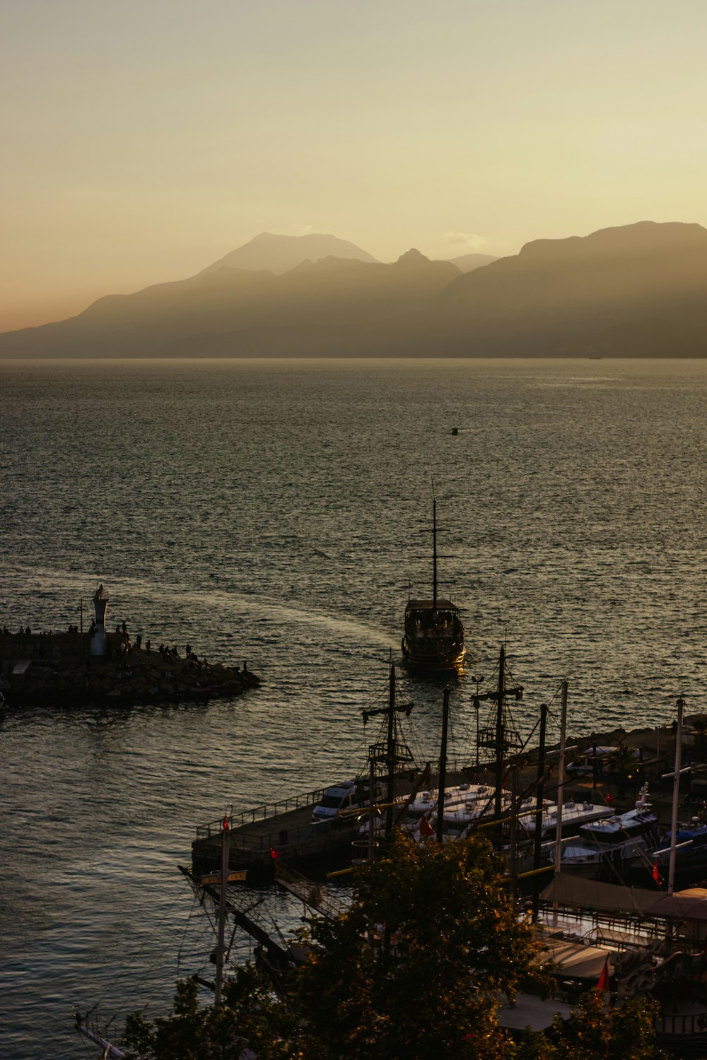 a large body of water with a boat in it