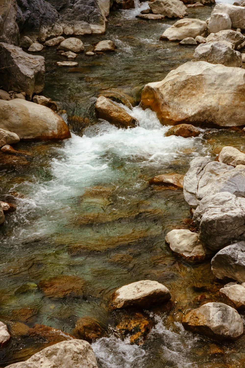 a stream of water running between some rocks