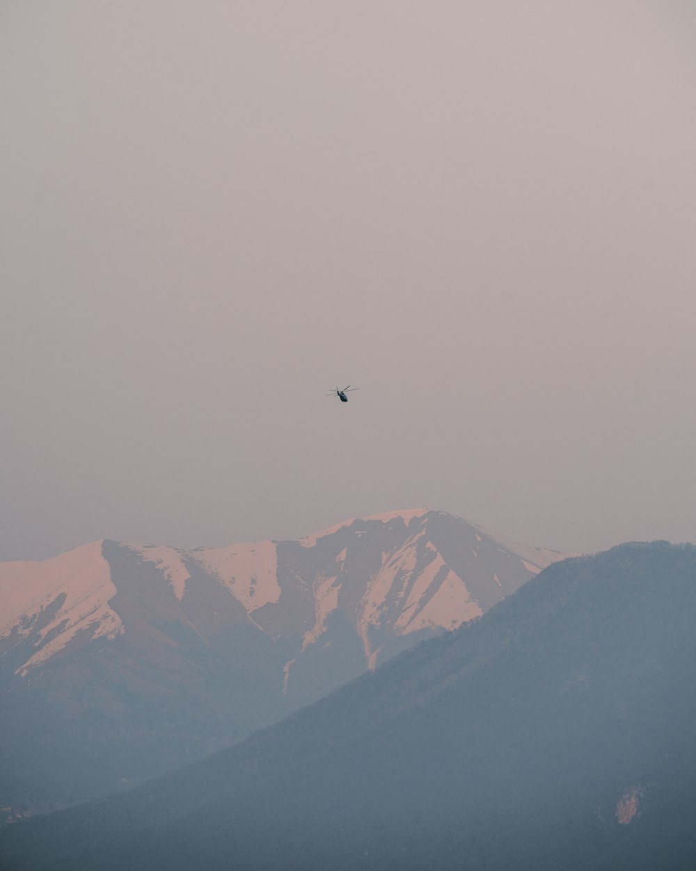 Un oiseau volant dans le ciel au-dessus d’une chaîne de montagnes