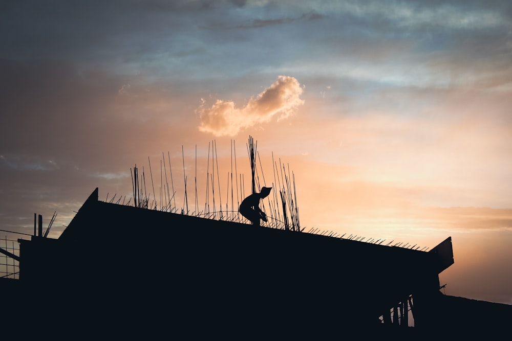 a person on a roof with a sky background