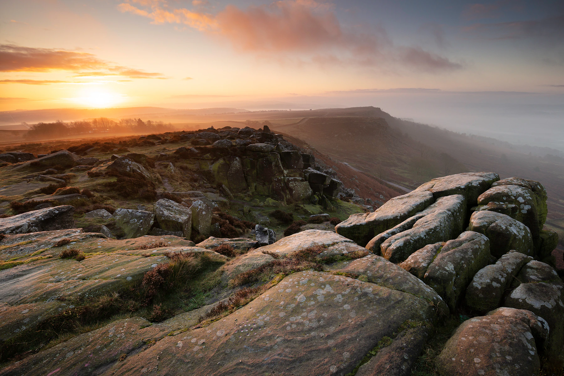 Evening landscape at Curbar Edge in the Peak District