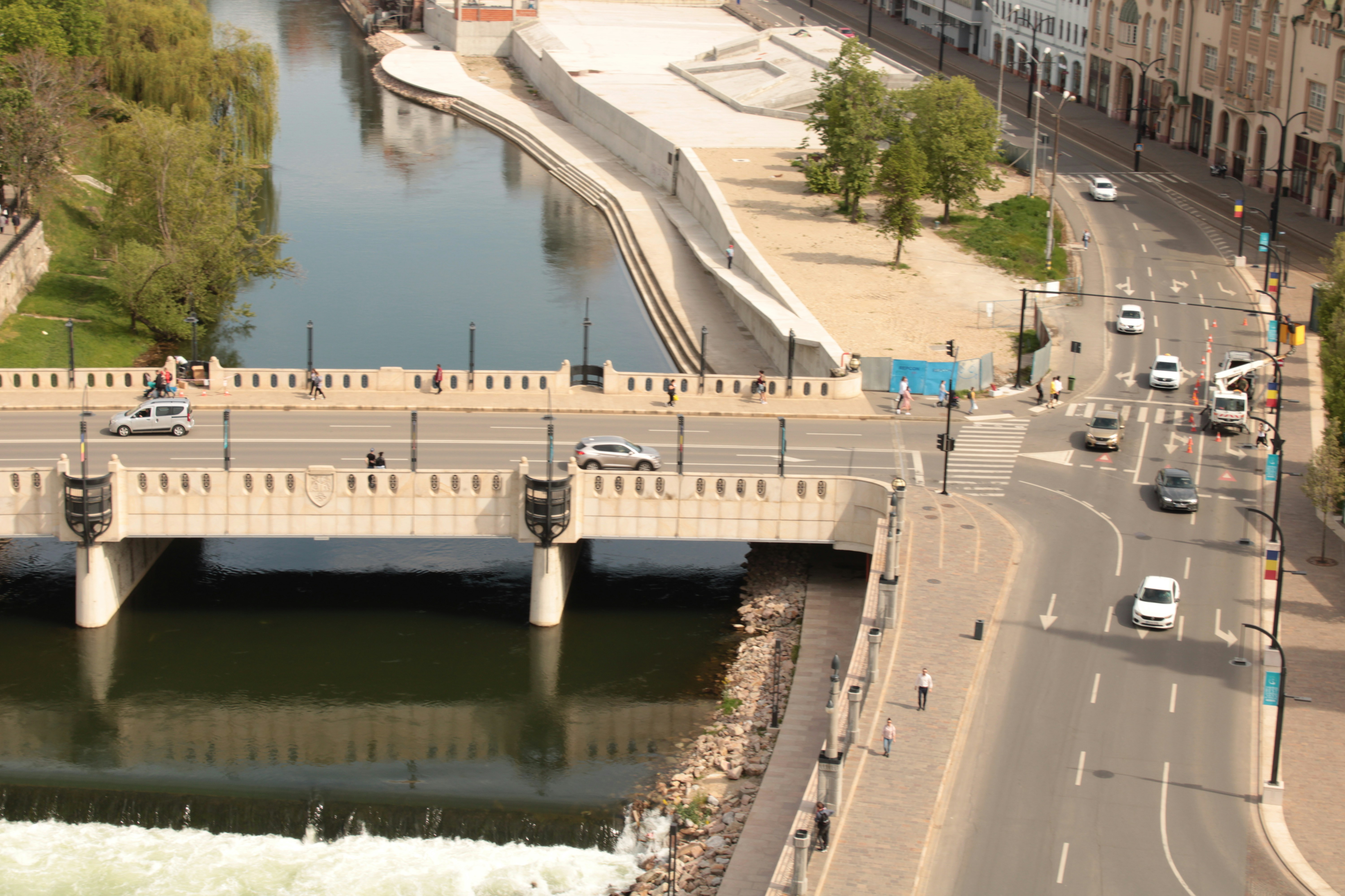 an aerial view of a bridge over a river