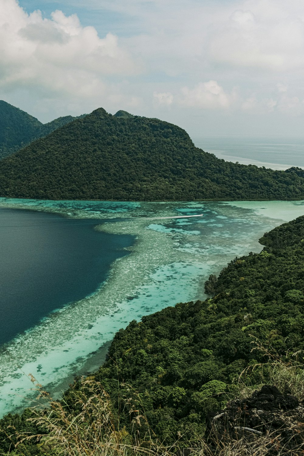 a body of water surrounded by mountains and trees