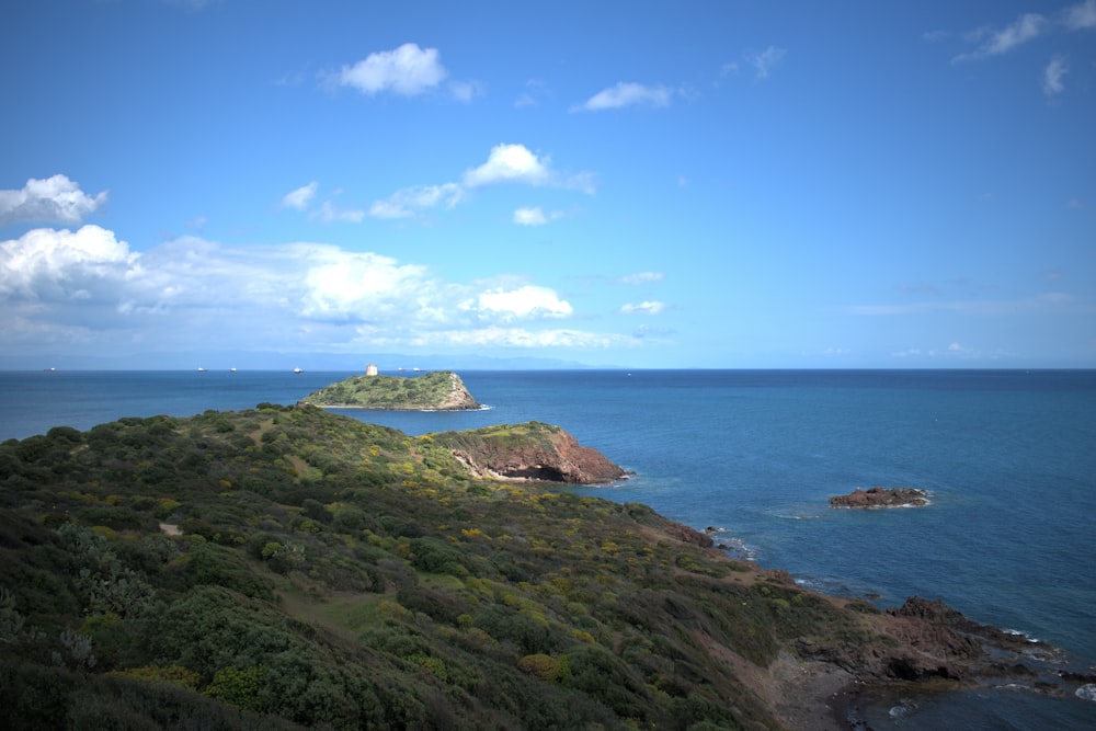 a view of the ocean from a hill