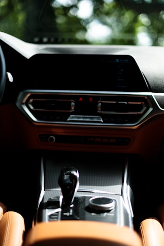 A stylish dashboard featuring contemporary autoparts in a modern car.