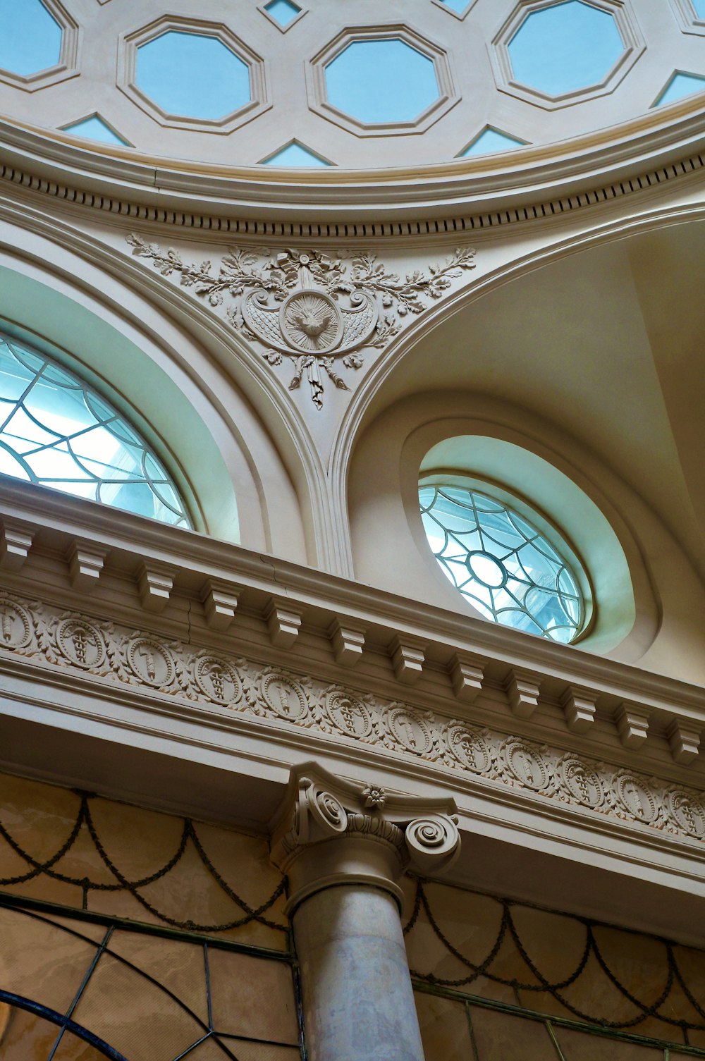 a close up of a building with two windows