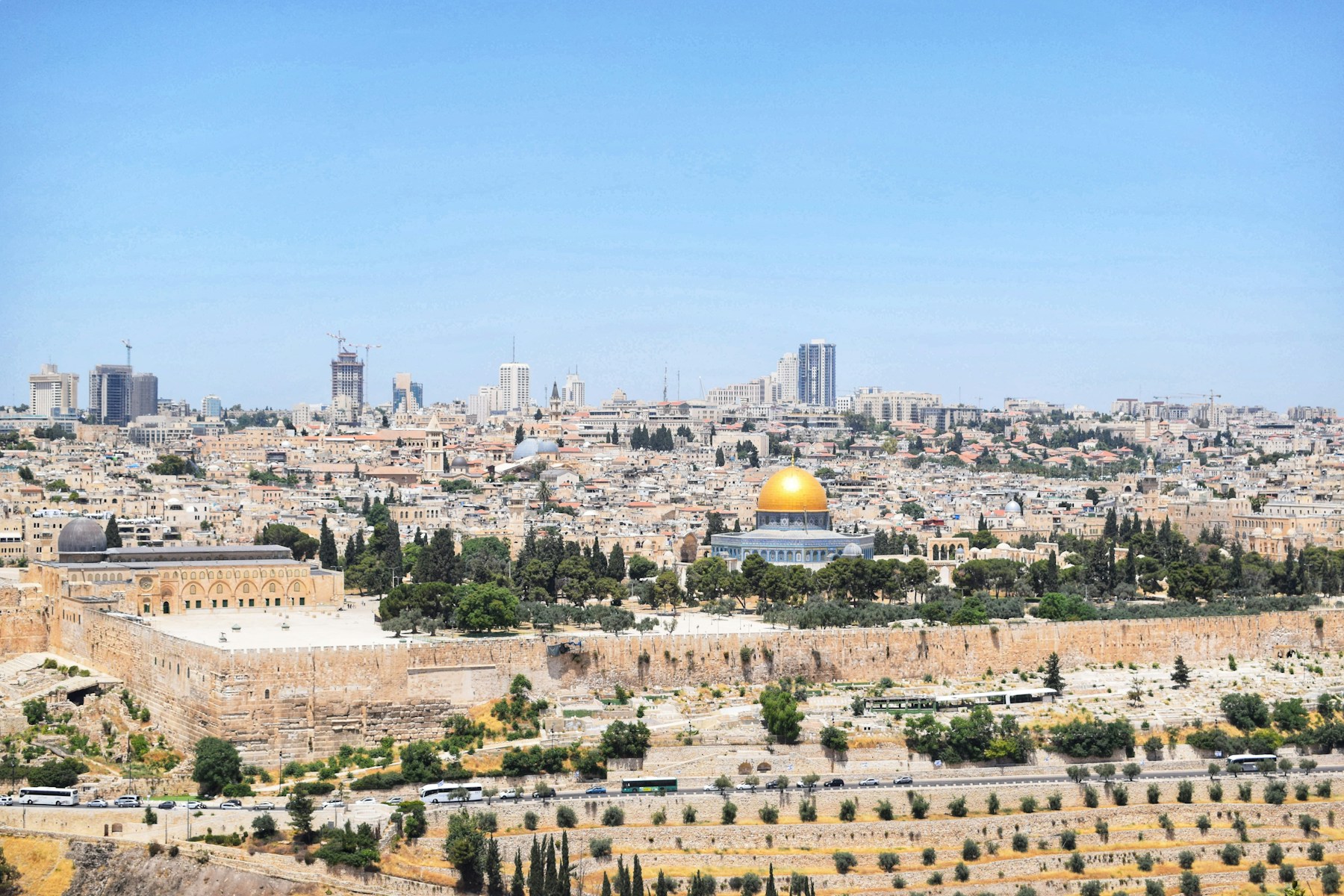 Jerusalem skyline with the Dome of the Rock and surrounding stone buildings