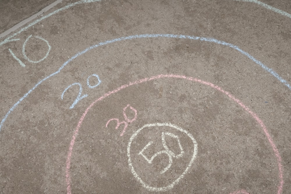 a child's drawing on the ground of a parking lot