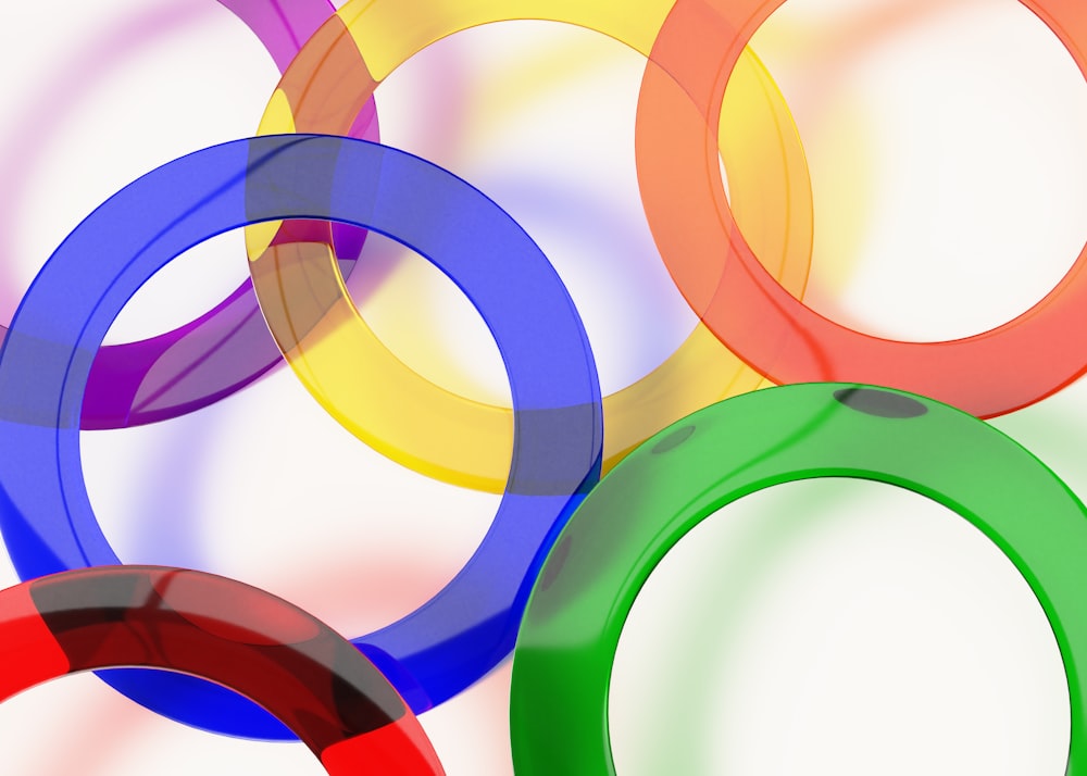 a close up of a group of colorful rings
