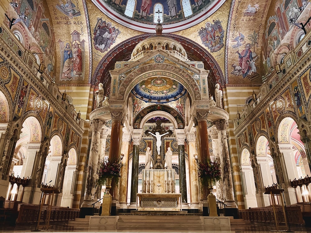 a church with a large painting on the ceiling