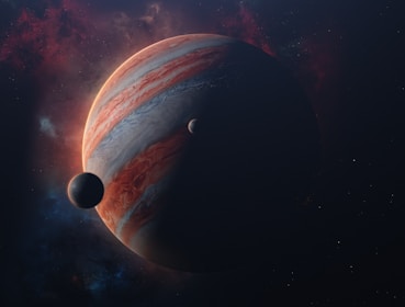 an artist's rendering of a planet with two planets in the background
